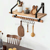 Large Wall Floating Shelf Kitchen Bathroom Storage Rustic Wood Rack With 8 Hooks