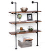 4 Tier Industrial Metal Pipe Floating Shelf Wall Mounted Wooden Display Rack