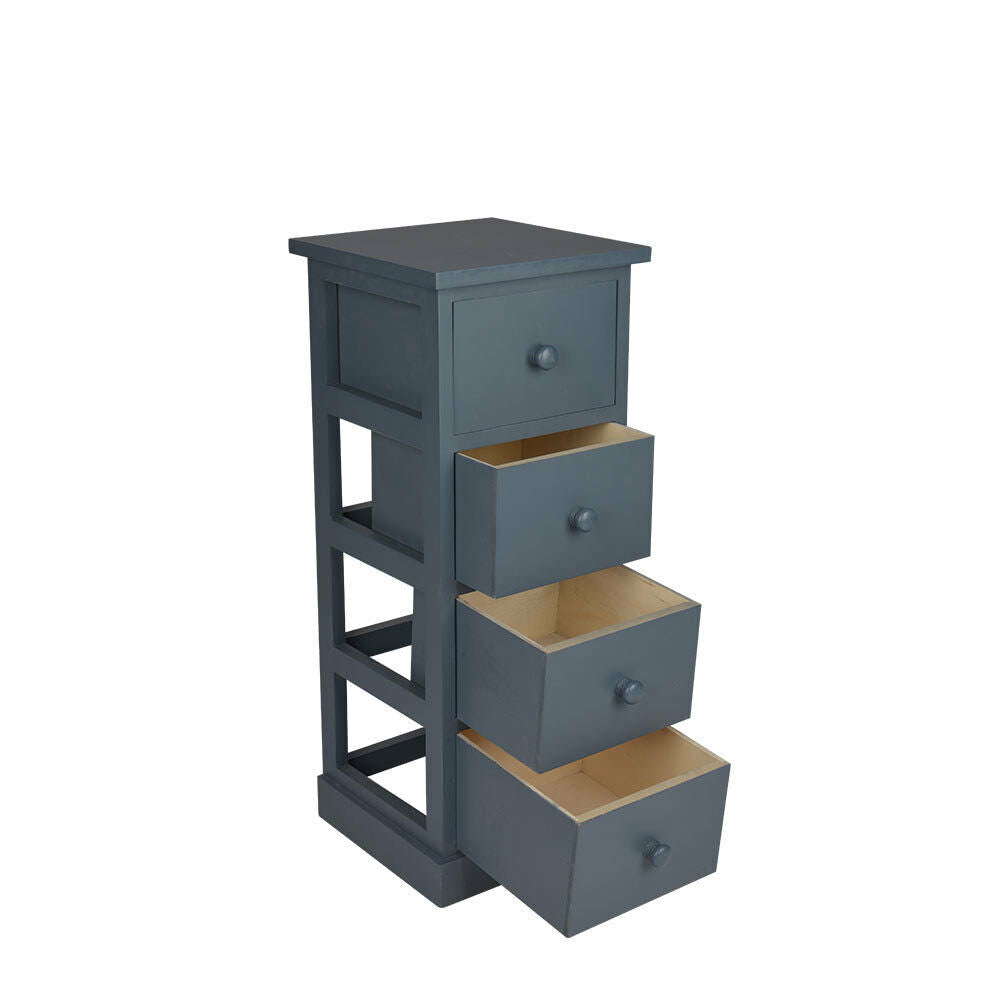 4 Drawer One Pair Slim Tall Bedside Tables White Stone Grey Bedroom Storage Unit