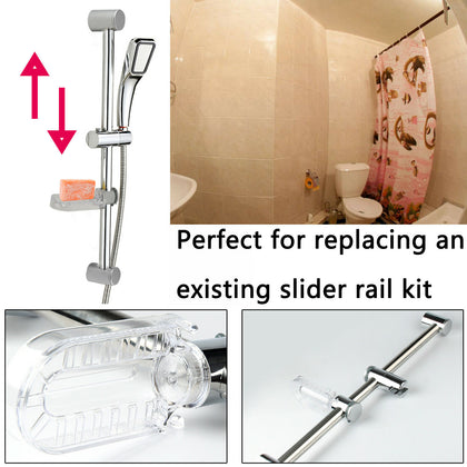 Chrome Bathroom Shower Head Holder Riser Rail Bracket Slider Bar Kit Adjustable