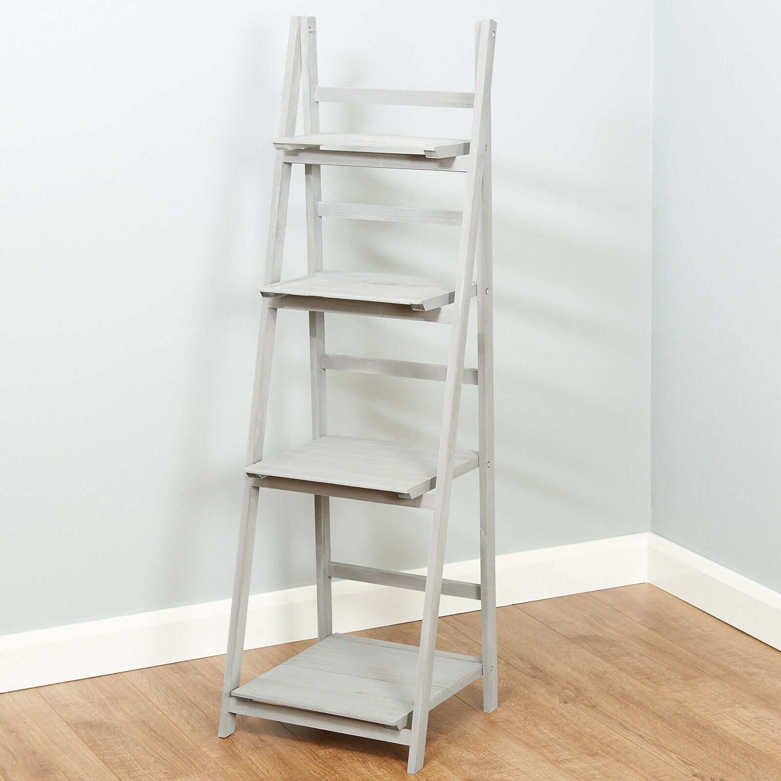 Hartleys Grey 4 Tier Folding Ladder Storage Home Display Shelf Bedroom/Bathroom