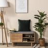 Shoe Bench Home Storage Organizer w/ Wood Legs Cushion Top Cabinet Shelves