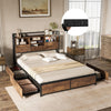 King Size Bed Frame Metal Platform Bed Slats Support w/Storage Headboard