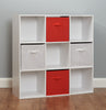9 Cube Storage Unit White & Red Boxes Childrens/Kids Bedroom Toy Basket Shelves