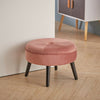 Round Footstool Ottoman Velvet Stool Padded Seat Footstool Wooden Legs Furniture