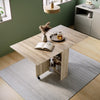 Mobile Folding Dining Table Drop Leaf Wood Rolling Desk with 2 Storage Shelves