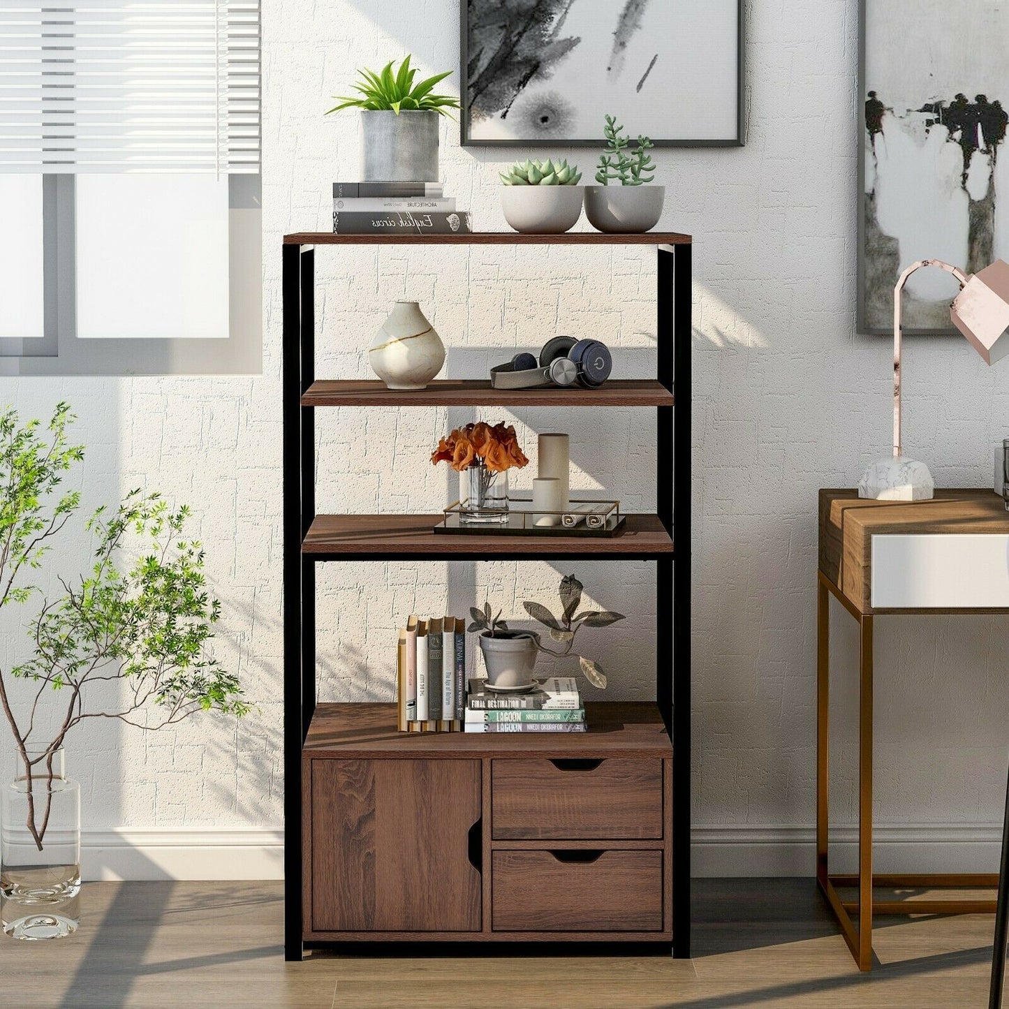 4-Tier Bathroom Floor Cabinet tall cabinets Storage Bookcase Cabinet Storage Cup