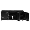 Black Sideboard 3 Door Cupboard Modern Metal Storage Cabinet TV Stand ww/ Wheels
