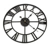 LARGE WALL CLOCK METAL BIG ROMAN NUMERALS GIANT OPEN FACE HOME DECOR 40CM BLACK