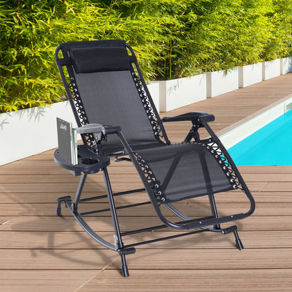 Outsunny Folding Recliner Chair Outdoor Lounge Rocker Zero-Gravity Seat Black