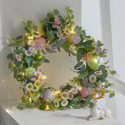 Easter Egg Wreath Artificial Front Door Garland Spring Wreath Decor w/ LED Light