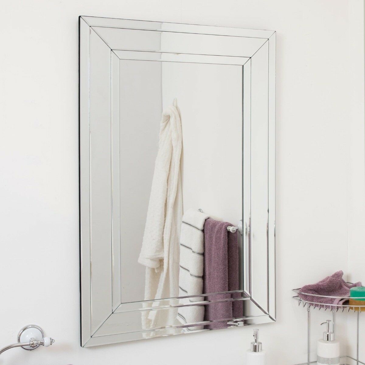 Large Wall Mirror Art Deco All Glass Rectangle Frameless 3ft X 2Ft 90cm X 60cm