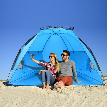 XL Pacific Breeze Easy Setup Beach Tent Deluxe with Extendable Floor for Privacy