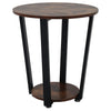2 Tier Rustic Wood Metal Sofa Side Table Coffee Table Bedside Lamp Table Round