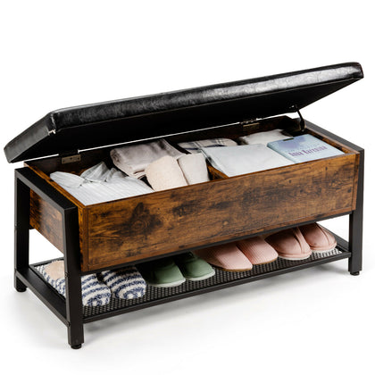 Wooden Shoe Rack Entryway Padded Bench Seat W/ Storage Box Bed End Stool Brown