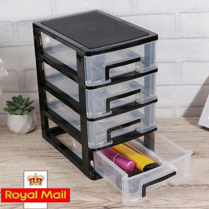 4 Tiers Plastic Storage Drawer Box Organizer Cabinet Office Home Desktop Tidy UK