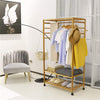 Heavy Duty Wooden Clothes Stand Coat Hanger Hooks with Double Shoe Rack & Wheels