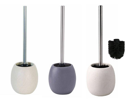 Grey White Sand Stone Effect Ceramic Toilet Brush & Round Holder Bathroom Brush