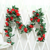 16Heads Artificial Faux Silk Flower Rose Leaf Garland Vine Home Party Decor 7Ft