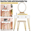 Vanity Makeup Dressing Table Wooden Cosmetic Table Stool Set W/ Light & Mirror