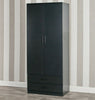 Tall Wooden 2 Door Wardrobe With 2 Drawers Bedroom Storage Hanging Bar Clothes