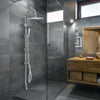 Shower Kit Twin Head Waterfall Chrome Adjust Riser Rail with Chrome Square Set