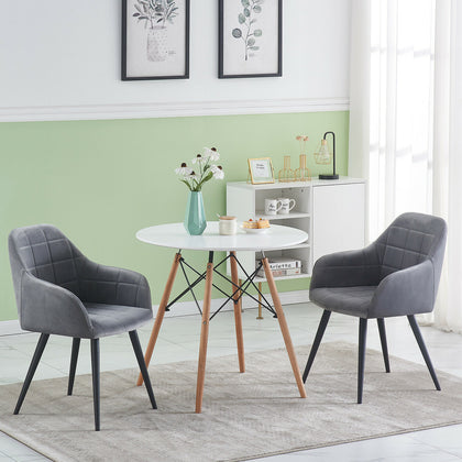 2Pcs Velvet Dining Chairs 1Pair Living Room Chairs with Armrest and Metal leg