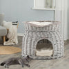 Wicker Handmade Willow 2Tier Bunk Basket Pet Cat Pup Bed House w/ 2 Soft Cushion