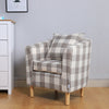 Checked Linen Fabric Upholstered Accent Tub Armchair Cafe Lounge Chair Sofa Seat