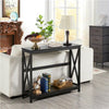 2 Tier X-Design Console Table Hallway Side Table Bookshelf Entryway Table Black