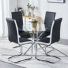 Clear Glass Dining Table and 4 Chairs Set PU Leather Cross Leg Kitchen Furniture