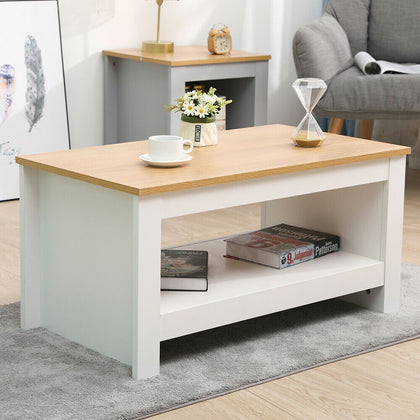 Modern Coffee Tea Table Writing Desk with Lower Shelf Storage Unit Wood Effect