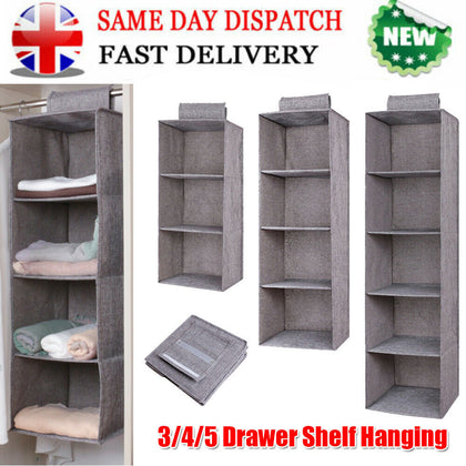 Drawer Canvas Wardrobe Hanging Clothes Cupboard Storage Shelves Organiser UK