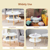 2 Tier Modern Round Coffee Table Side Table End Table with Solid Wood Legs White