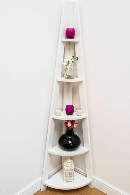 5 Tier Ladder Corner Bookcase Shelving Rack Display Organiser White* LTAD