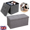 GREY LINEN LARGE FOLDING STORAGE OTTOMAN POUFFE SEAT FOOT STOOL STORAGE BOX UK