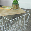 WHITE METAL WIRE WOODEN SQUARE TABLE STORAGE BASKET LOFT LIVING HOME FURNITURE