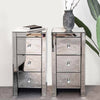 2PCS Glass Mirrored Bedside Tables Crystal Bedroom Side Drawer Storage Cabinet