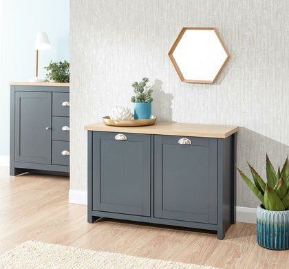 Slate Blue Oak Top Shoe Storage Cabinet 2 Door Cupboard Two Tone Hallway Unit