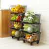 Mobile Kitchen Vegetable Fruit Storage Rack Stackable Metal Wire Basket Holder