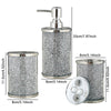 Crushed Diamond Crystal Jar Silver Soap Bottle Bling Sparkle Bathroom Holder set