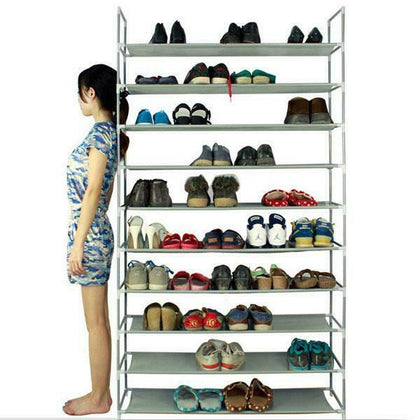 SHOE ORGANISER 10 TIER RACK STORAGE STAND SHELF PAIRS SHOE TRAINERS GRAY