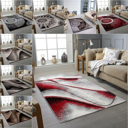 MODERN DESIGN RUG RED GREY SOFT LARGE LIVING ROOM FLOOR BEDROOM CARPET RUGS