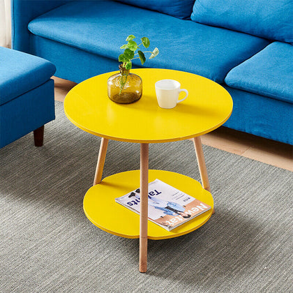 2 tier Round Side Table End Table with Storage Rack Living Room Bedroom Office