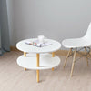 2 Tier Modern Round Coffee Table Side Table End Table with Solid Wood Legs White