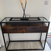 Vintage Console Table Glass Industrial Sideboard Shelf Storage Drawer Metal Legs