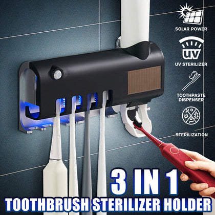 Auto UV Light Sterilizer Toothbrush Holder Wall Mounted Toothpaste Dispenser USB