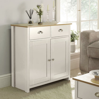 Langdale Cream Oak Sideboard 2 Door 2 Drawer Storage Cupboard Metal Handles