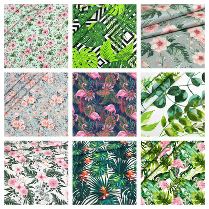 FLOWERS LEAVES SOLD BY BIG FAT QUARTER 50x80cm 100% COTTON FABRIC, CRAFT, SEWING