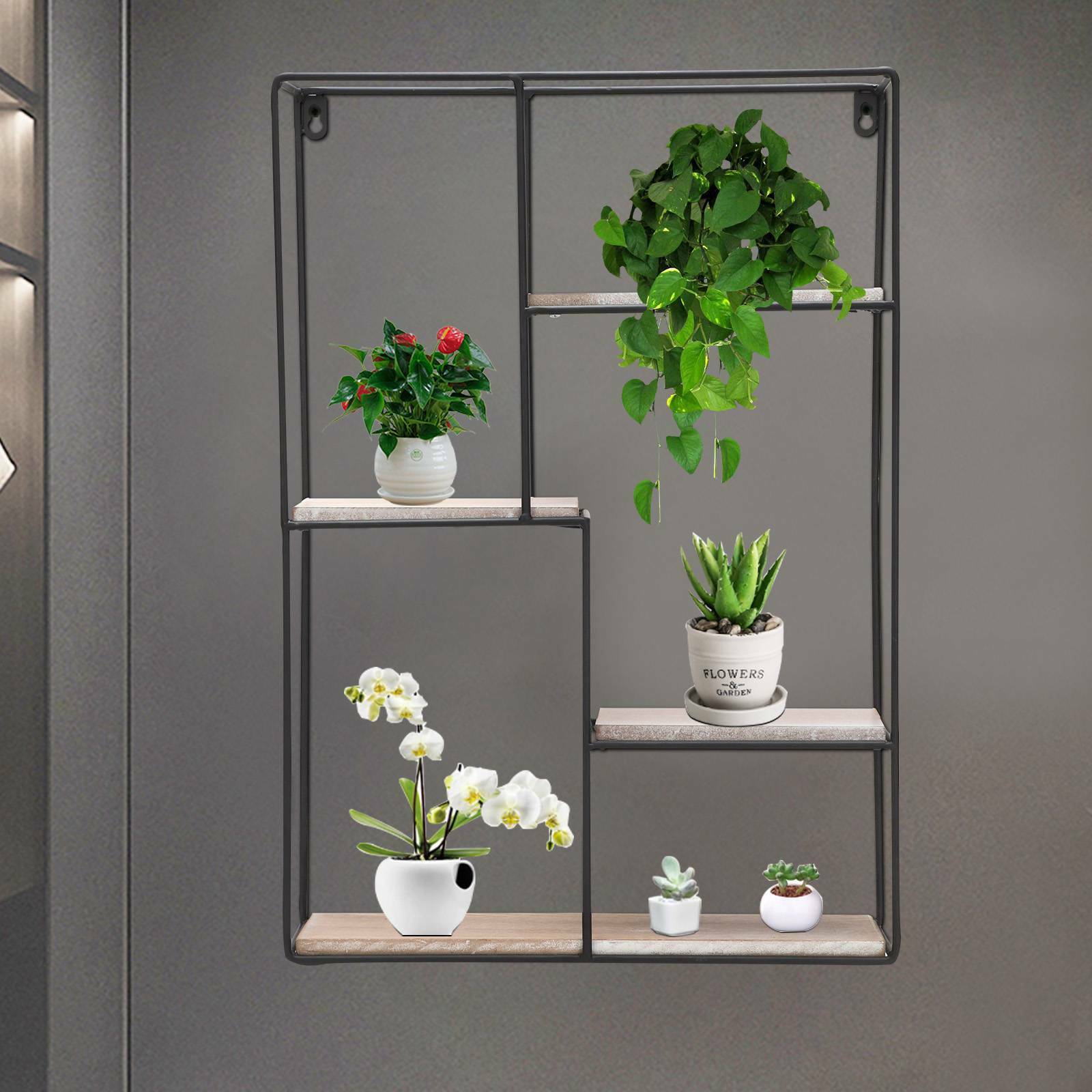 Modern Metal Wire Wall Shelf Storage Home Office Decor Floating Flower Shelve